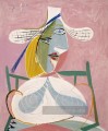 Frau Sitzen au chapeau paille 1938 kubist Pablo Picasso